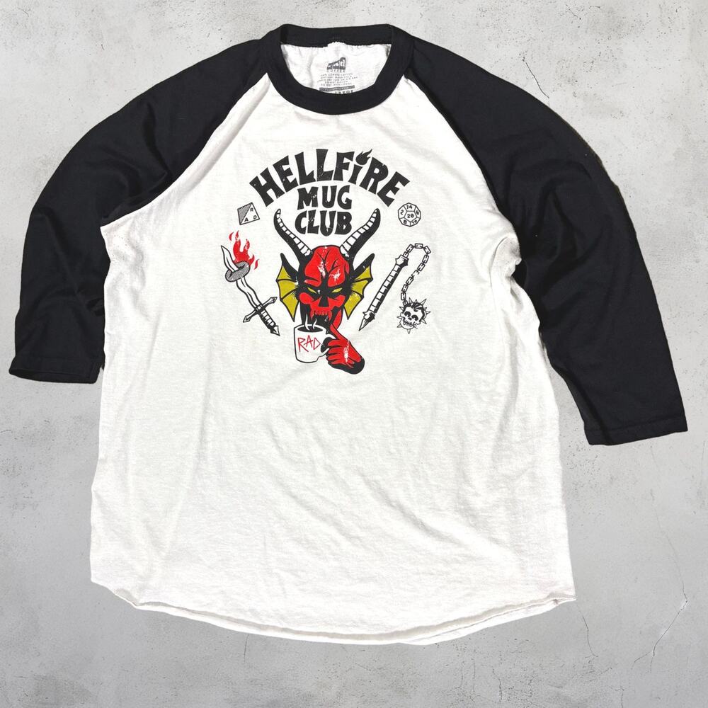 🔥 Hellfire Mug Club Black White Raglan Baseball Tee 😈